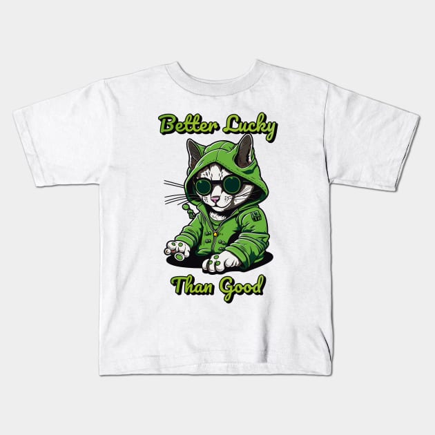 Better Lucky Than Good: Poker Cat IV Kids T-Shirt by GozuDesigns